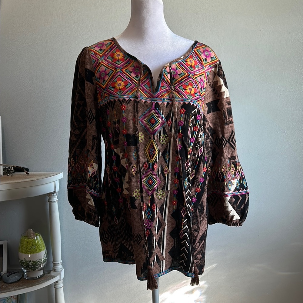 [Savanna Jane] Bohemian Multicolor Embroidered Top - Size Small